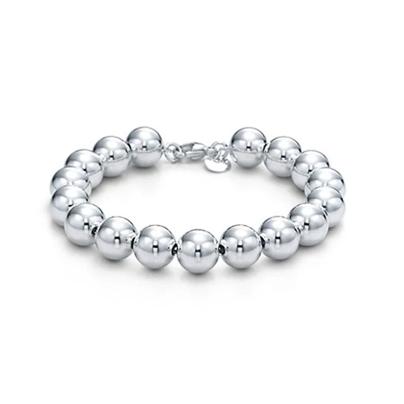 Personality OL Woman Girl Party Gift Silver Beads 925 Sterling Silver Bracelet