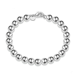 925 Sterling Silver Bracelet with 8mm Hollow Beads Chain