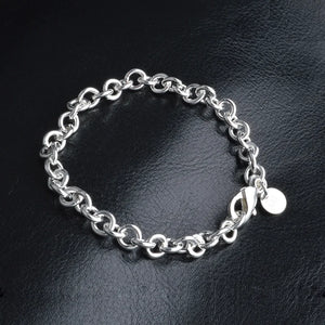 925 Sterling Silver Stamp Bracelet for Women Party Gift