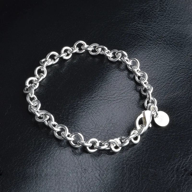 925 Sterling Silver Stamp Bracelet for Women Party Gift