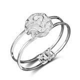925 Sterling Silver Flower Cuff Bangle Bracelet