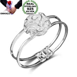 925 Sterling Silver Flower Cuff Bangle Bracelet