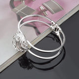 925 Sterling Silver Flower Cuff Bangle Bracelet
