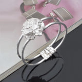925 Sterling Silver Flower Cuff Bangle Bracelet