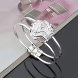 925 Sterling Silver Flower Cuff Bangle Bracelet