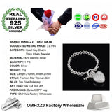 925 Silver Heart Charm Bracelet for Women, Party Gift, Thick Chain