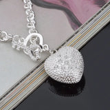 925 Silver Heart Charm Bracelet for Women, Party Gift, Thick Chain
