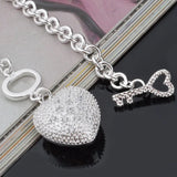 925 Silver Heart Charm Bracelet for Women, Party Gift, Thick Chain