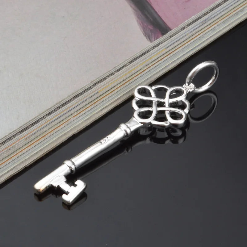 Party Gift Silver Hollow Key 925 Sterling Silver Charm Pendant Necklace