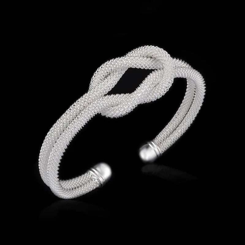 925 Sterling Silver Mesh Tie Cuff Bangle Bracelet