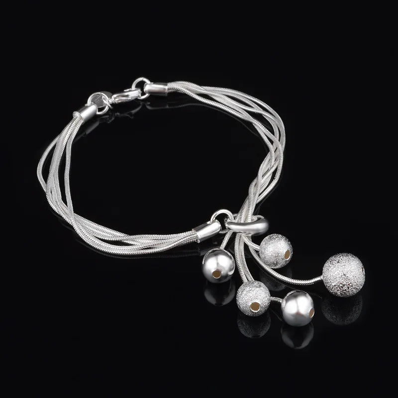 925 Sterling Silver Charm Bracelet with Silver Beads - BR41