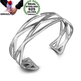 Silver Crossed 925 Sterling Silver Cuff Bangle Bracelet