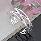 Silver Crossed 925 Sterling Silver Cuff Bangle Bracelet