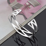 Silver Crossed 925 Sterling Silver Cuff Bangle Bracelet