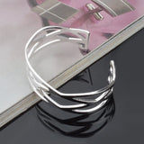 Silver Crossed 925 Sterling Silver Cuff Bangle Bracelet