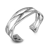Silver Crossed 925 Sterling Silver Cuff Bangle Bracelet