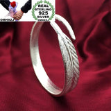 Leaf 925 Sterling Silver Cuff Bangle Bracelet