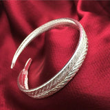 Leaf 925 Sterling Silver Cuff Bangle Bracelet