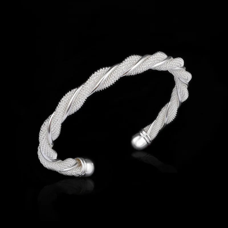 Twisted 925 Sterling Silver Cuff Bangle Bracelet