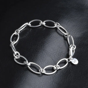 925 Sterling Silver Oval Circles Chain Bracelet