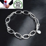 925 Sterling Silver Oval Circles Chain Bracelet
