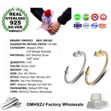 OMHXZJ 925 Sterling Silver 18KT Cuff Bangle Bracelet BR182