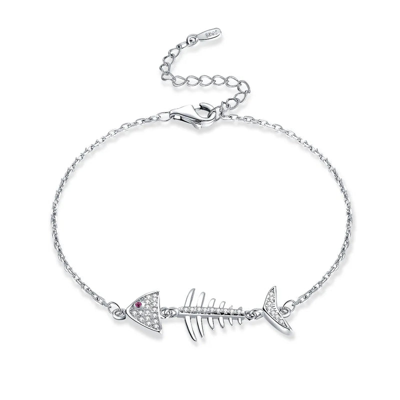 Fish Bone Zircon 925 Silver Bracelet