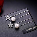 Star Pearl Long 925 Silver Earrings Ear Line YE264