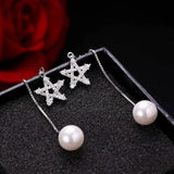 Star Pearl Long 925 Silver Earrings Ear Line YE264