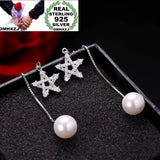 Star Pearl Long 925 Silver Earrings Ear Line YE264