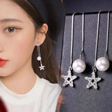 Star Pearl Long 925 Silver Earrings Ear Line YE264