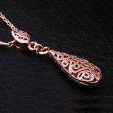 18KT Rose Pendant Necklace Gift for Wedding with Water Drop Rose Design