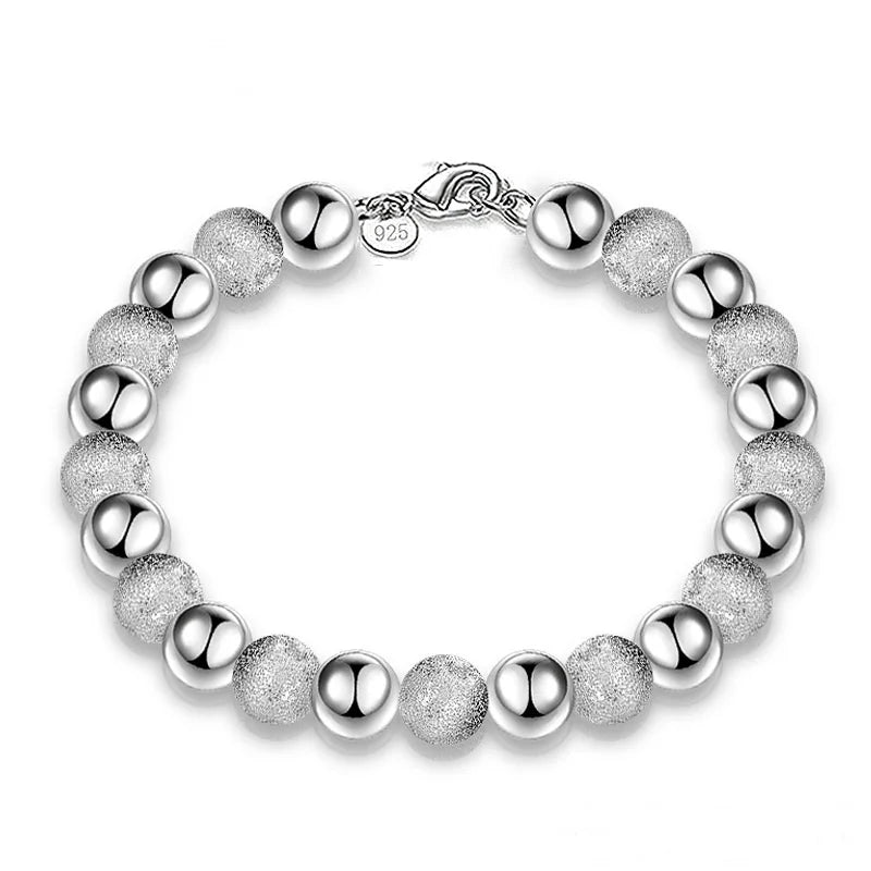 Sterling Silver Bracelet 8mm Beads Chain for Parties Weddings