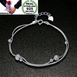 925 Silver Bracelet with Two Lines of Beads