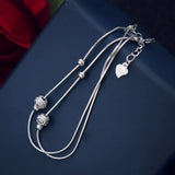 925 Silver Bracelet with Two Lines of Beads
