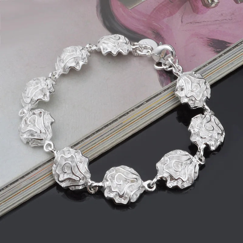 925 Sterling Silver Bracelet Hollow Rose Chain Wedding Gift BR37