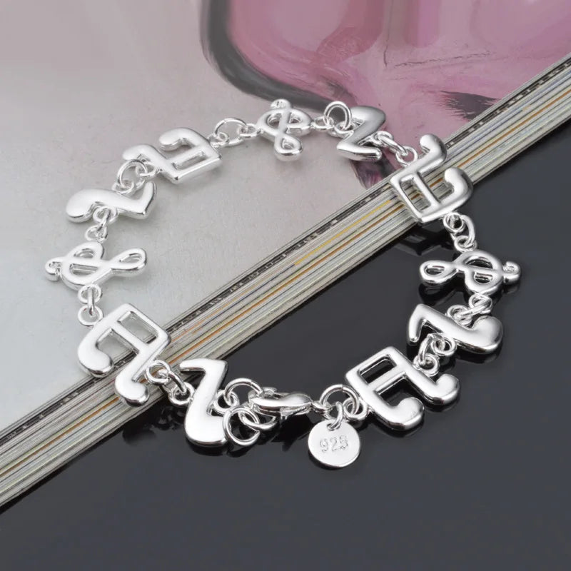 925 Sterling Silver Music Sign Chain Bracelet