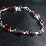 925 Sterling Silver Bracelet with Red Zircon Chain