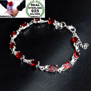 925 Sterling Silver Bracelet with Red Zircon Chain