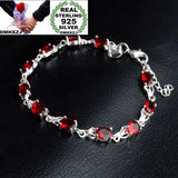 925 Sterling Silver Bracelet with Red Zircon Chain
