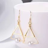 925 Sterling Silver Triangle Pearl Earrings