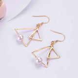 925 Sterling Silver Triangle Pearl Earrings