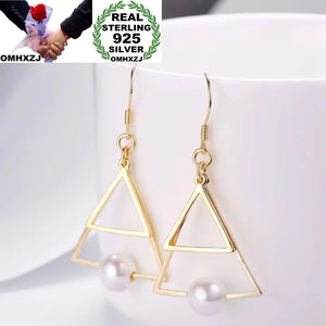 925 Sterling Silver Triangle Pearl Earrings