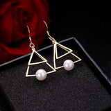 925 Sterling Silver Triangle Pearl Earrings