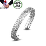 Personality OL Woman Party 925 Sterling Silver Cuff Bangle Bracelet