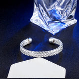 Personality OL Woman Party 925 Sterling Silver Cuff Bangle Bracelet