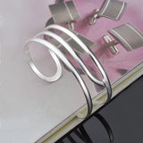 Unisex Silver Hollow 925 Sterling Silver Cuff Bangle Bracelet