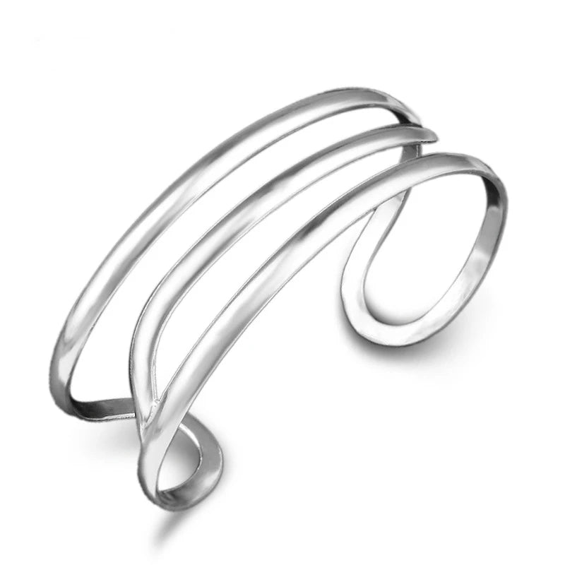Unisex Silver Hollow 925 Sterling Silver Cuff Bangle Bracelet