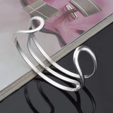 Unisex Silver Hollow 925 Sterling Silver Cuff Bangle Bracelet