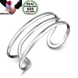 Unisex Silver Hollow 925 Sterling Silver Cuff Bangle Bracelet